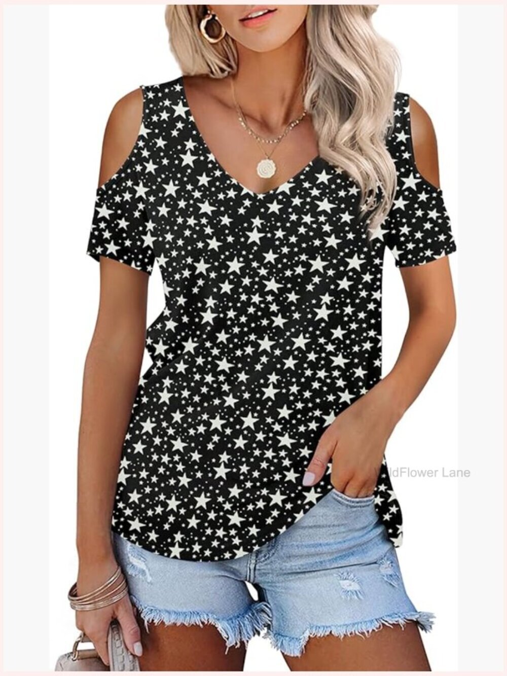 V-Neck Cold Shoulder Short Sleeve Tee Blouse Top